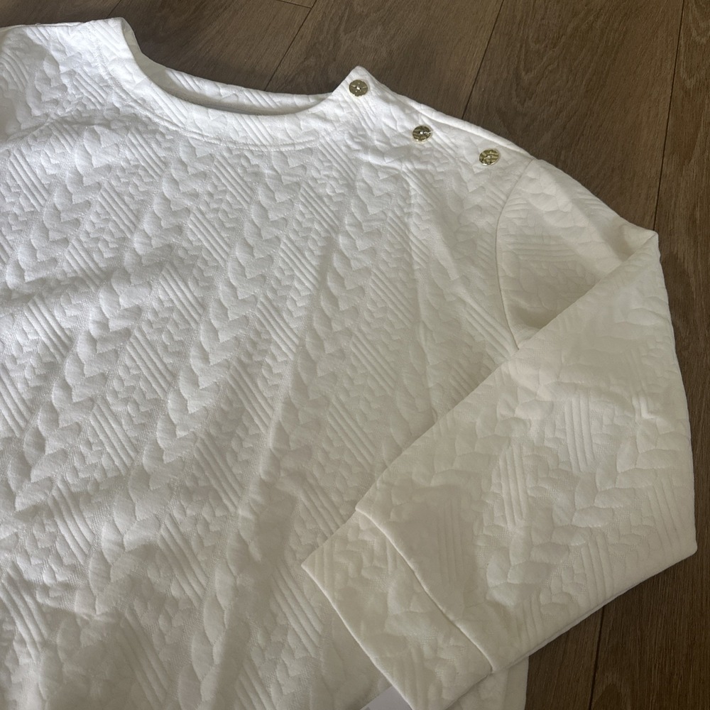 Emily Daniel's Women's‎ Plus Size 2X Quilted Winter White LS Shirt Gold Button